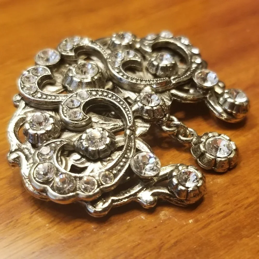 VINTAGE HAUTE COUTURE SIMAN TU TIARA CROWN CRYSTAL HOLIDAY EVENING BROOCH PIN